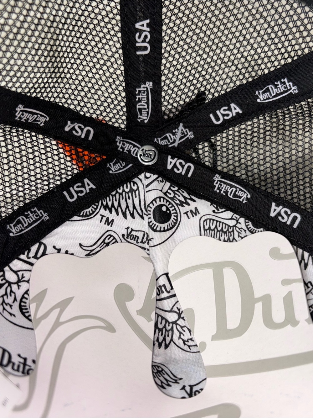 Von Dutch Black and White Trucker Hat with Winged Eye Patch - Picture 9 of 9